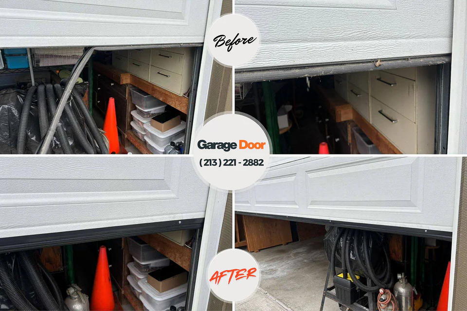 Before and after: garage door repair Milam, TX